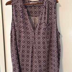 Market & Spruce Prat Sleeveless Henley Blouse with Purple Geometric Pattern 3X